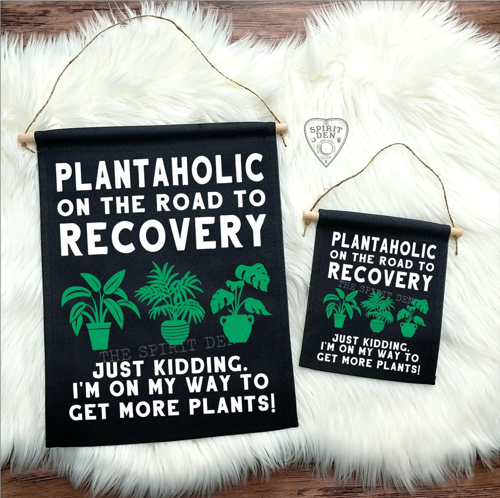 Plantaholic On The Road To Recovery Black Cotton Canvas Wall Banner