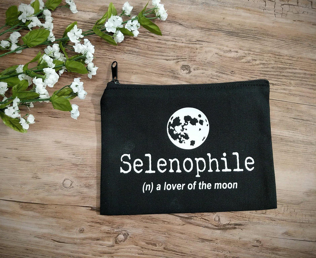 Selenophile Definition Full Moon Black Canvas Zipper Bag - The Spirit Den