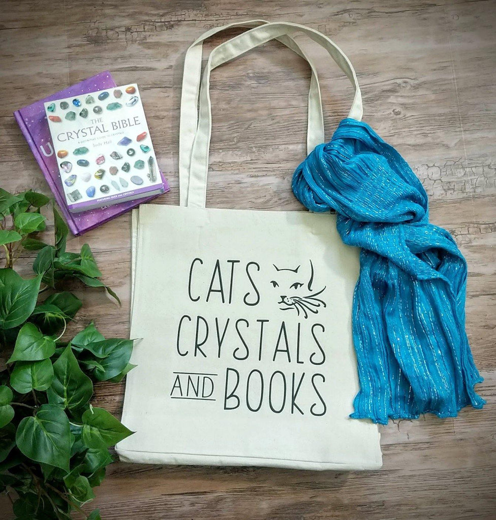 Cats Crystals and Books Cotton Canvas Market Tote Bag - The Spirit Den