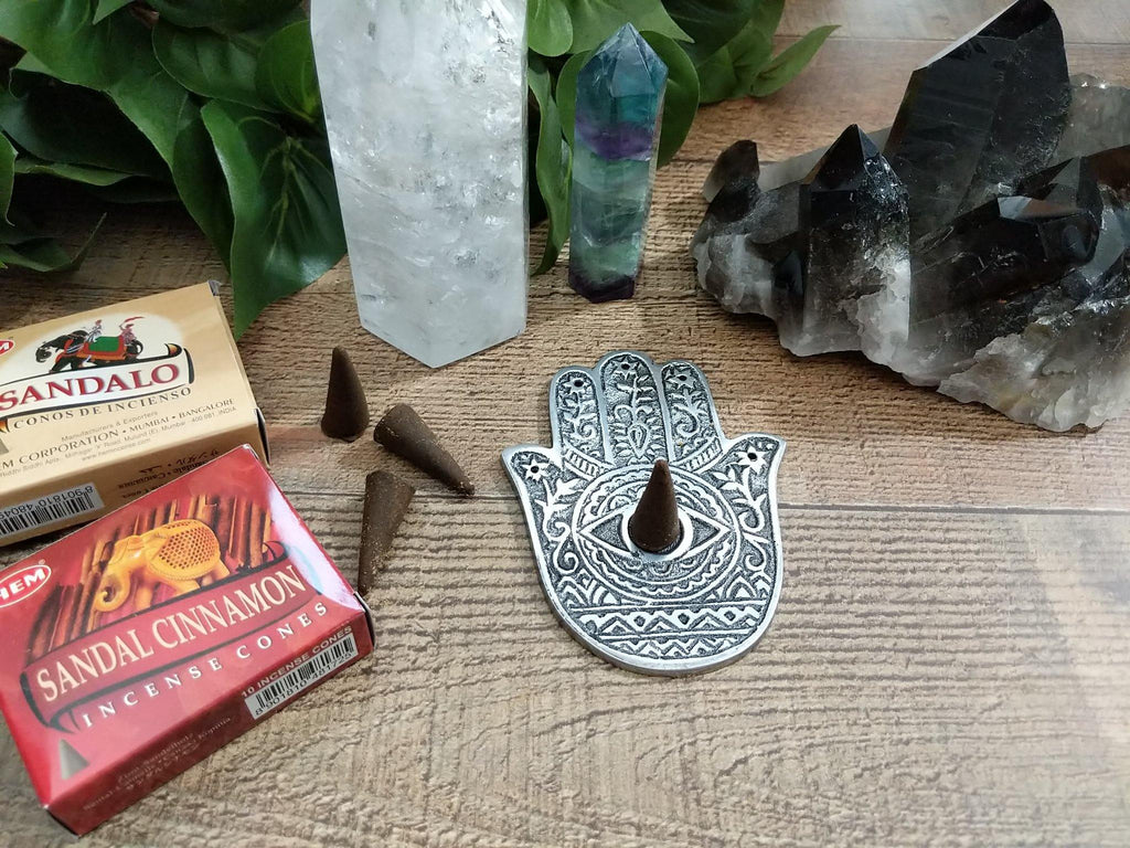 Hamsa Hand Metal Incense Burner for Incense Cones or Sticks - The Spirit Den