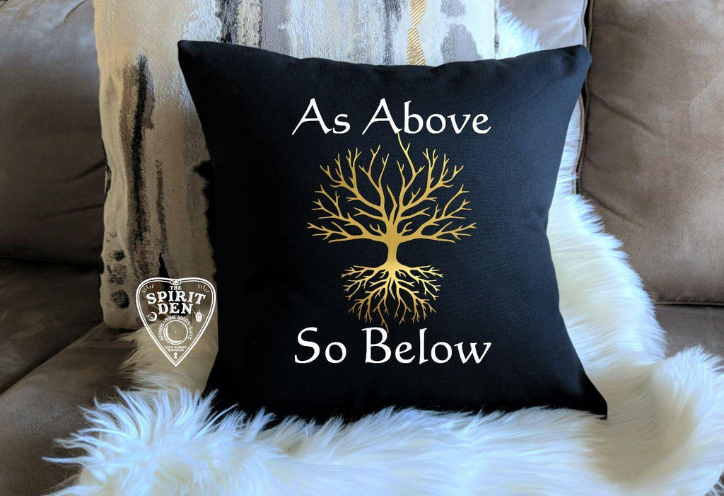 As Above So Below Tree of Life Black Cotton Pillow - The Spirit Den