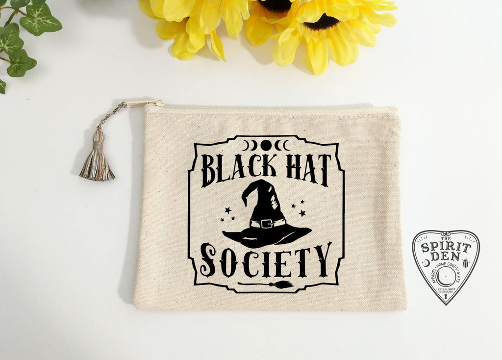 Black Hat Society Witch Hat Canvas Zipper Bag - The Spirit Den