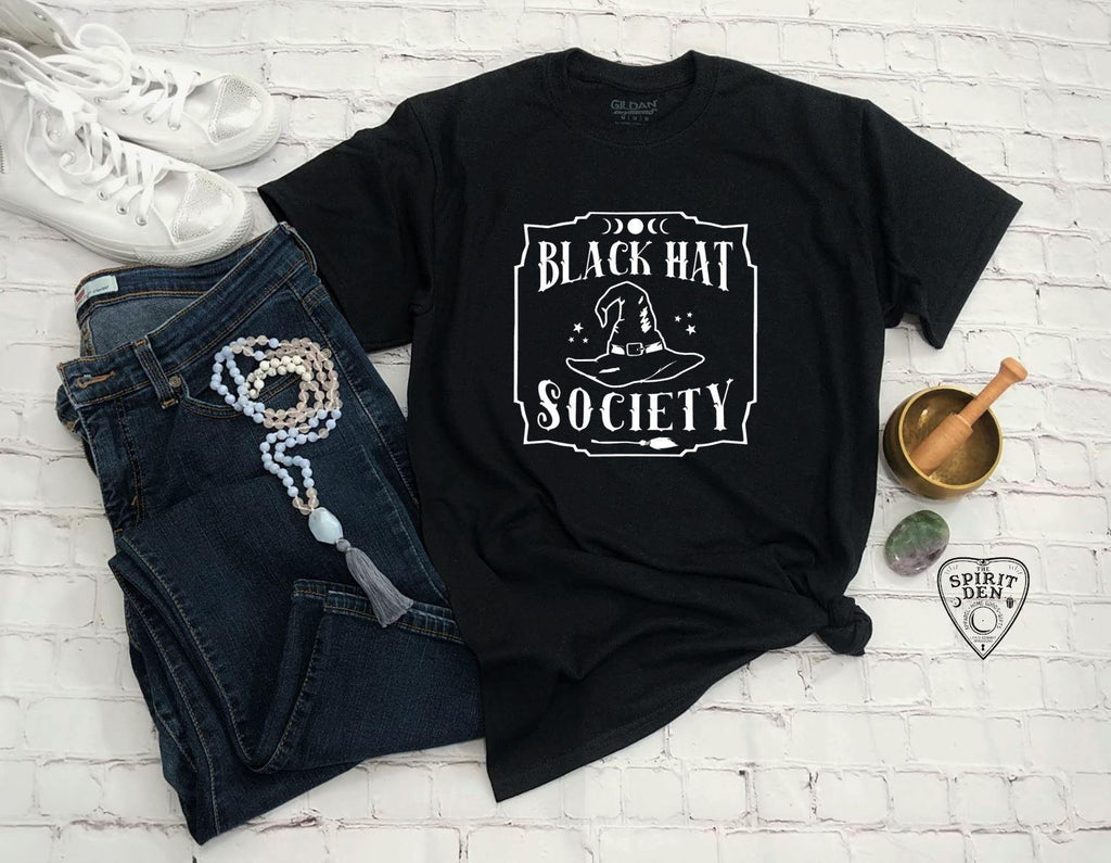 Black Hat Society Witch Hat T-shirt Extended Sizes - The Spirit Den