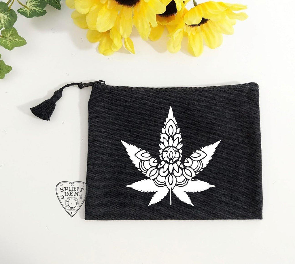 Cannabis Leaf Mandala Black Zipper Bag - The Spirit Den