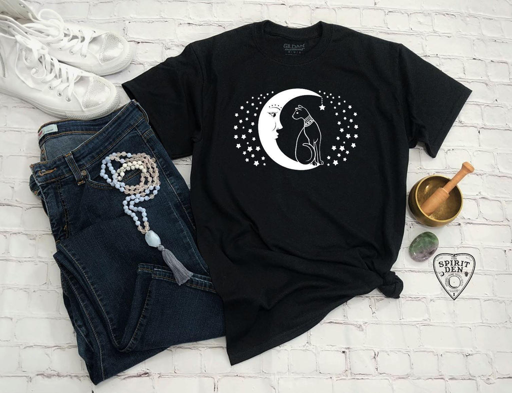 Cat And The Moon T-Shirt - The Spirit Den