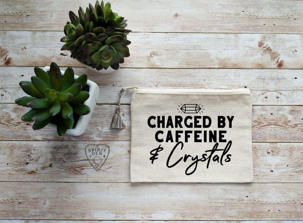 Charged By Caffeine and Crystals Natural Canvas Zipper Bag - The Spirit Den