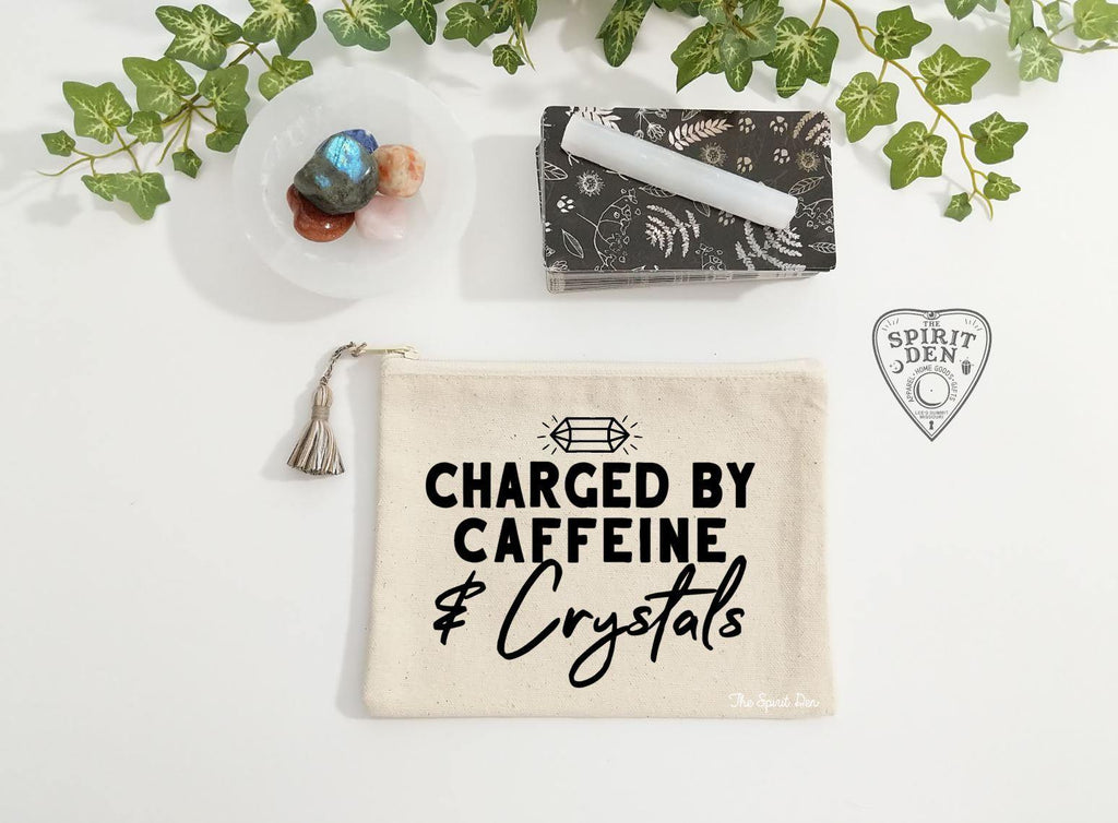 Charged By Caffeine and Crystals Natural Canvas Zipper Bag - The Spirit Den