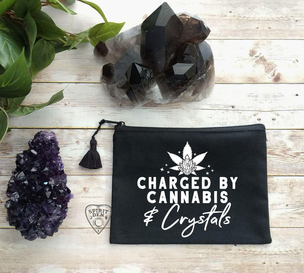 Charged By Cannabis and Crystals Black Canvas Zipper Bag - The Spirit Den