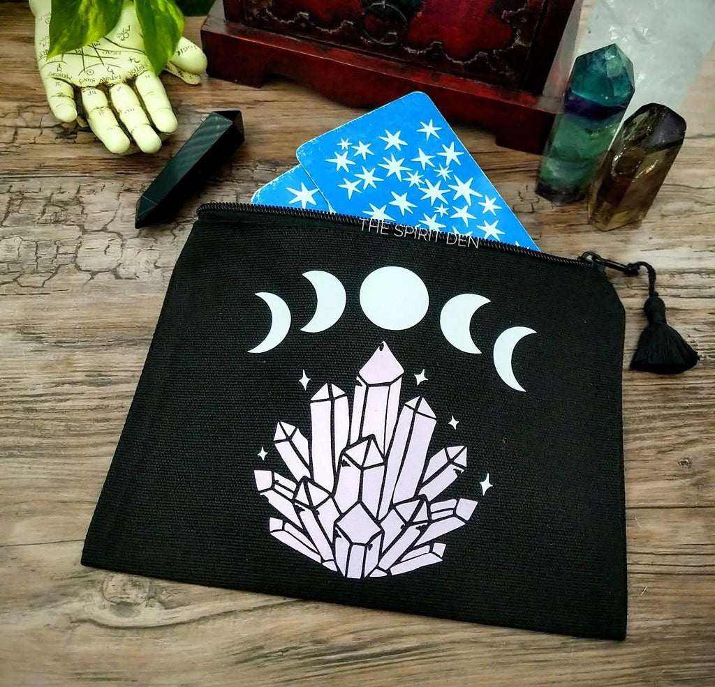 Mystical Moon Gem Black Canvas Zipper Bag - The Spirit Den