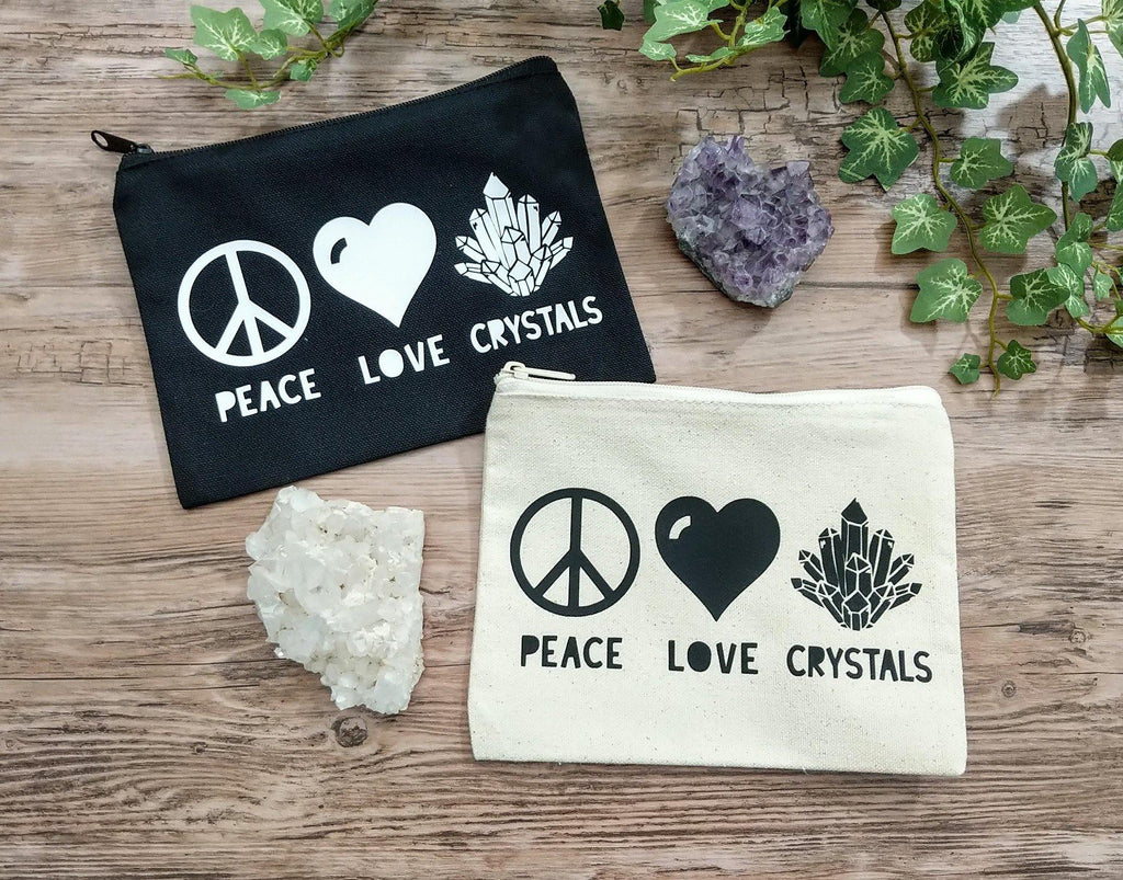 Peace Love Crystals Canvas Zipper Bag - The Spirit Den