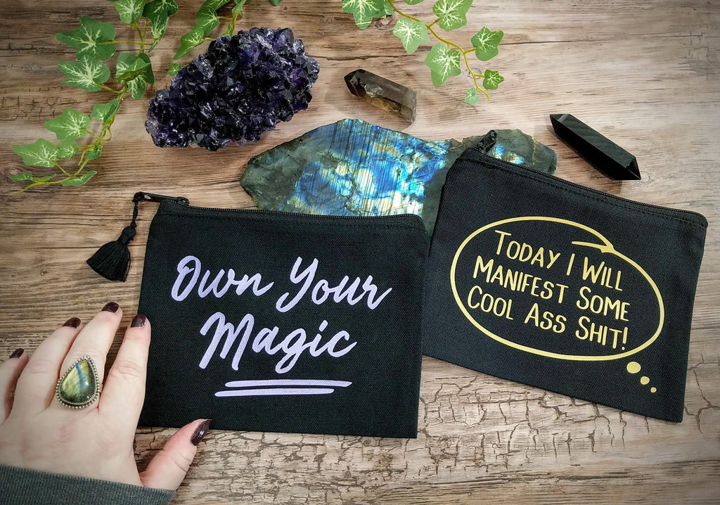 Own Your Magic (Purple) Black Canvas Zipper Bag - The Spirit Den