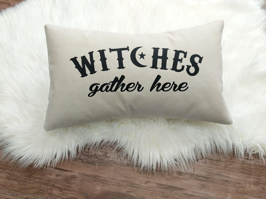 Witches Gather Here Cotton Canvas Lumbar Pillow - The Spirit Den