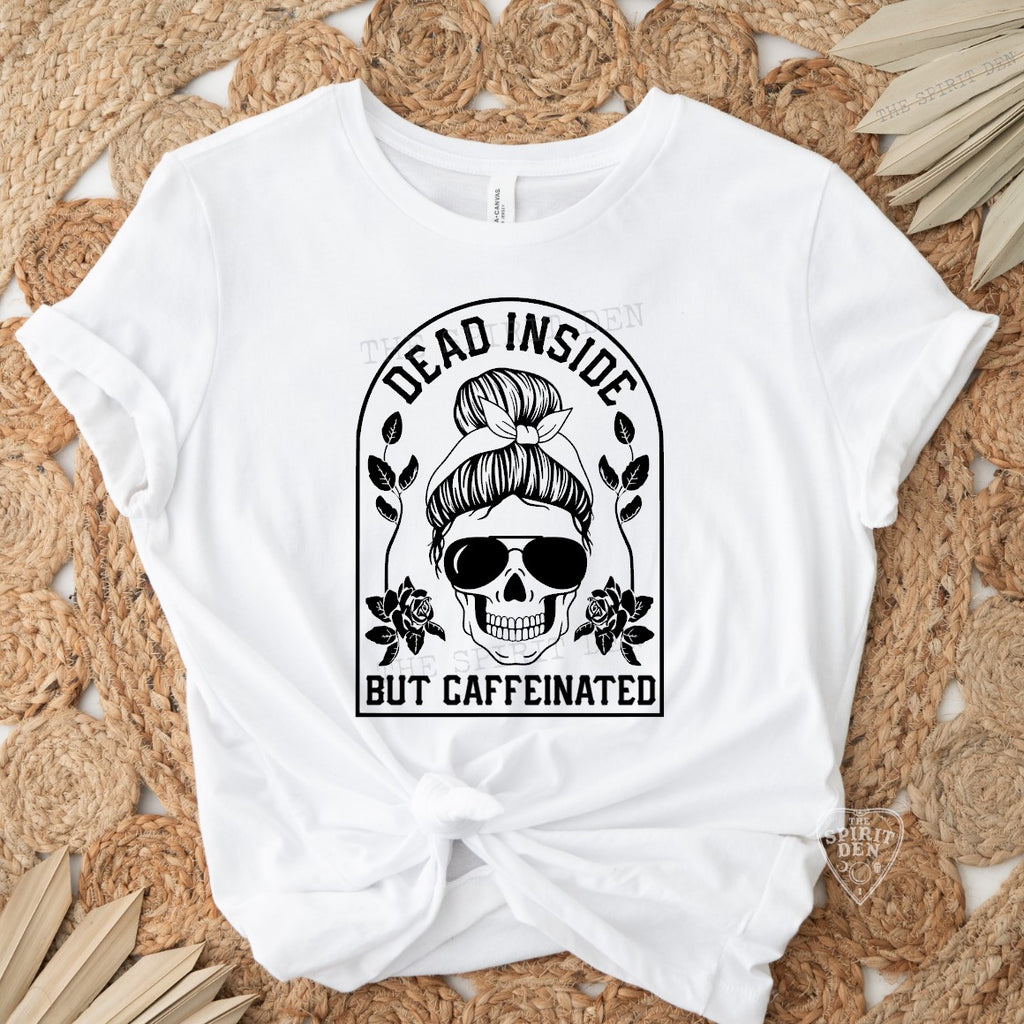 Dead Inside But Caffeinated Skull Bun White Unisex T-shirt