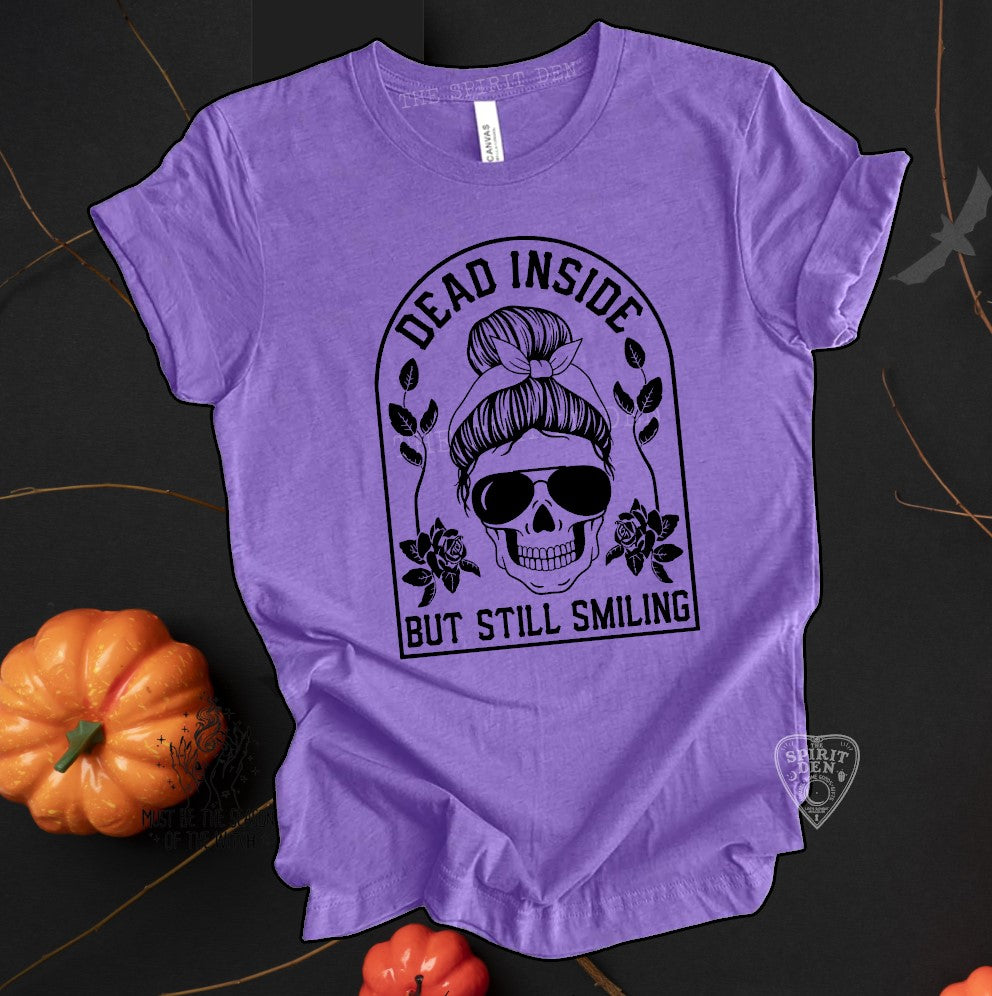 Dead Inside But Still Smiling Skull Bun Purple Unisex T-shirt