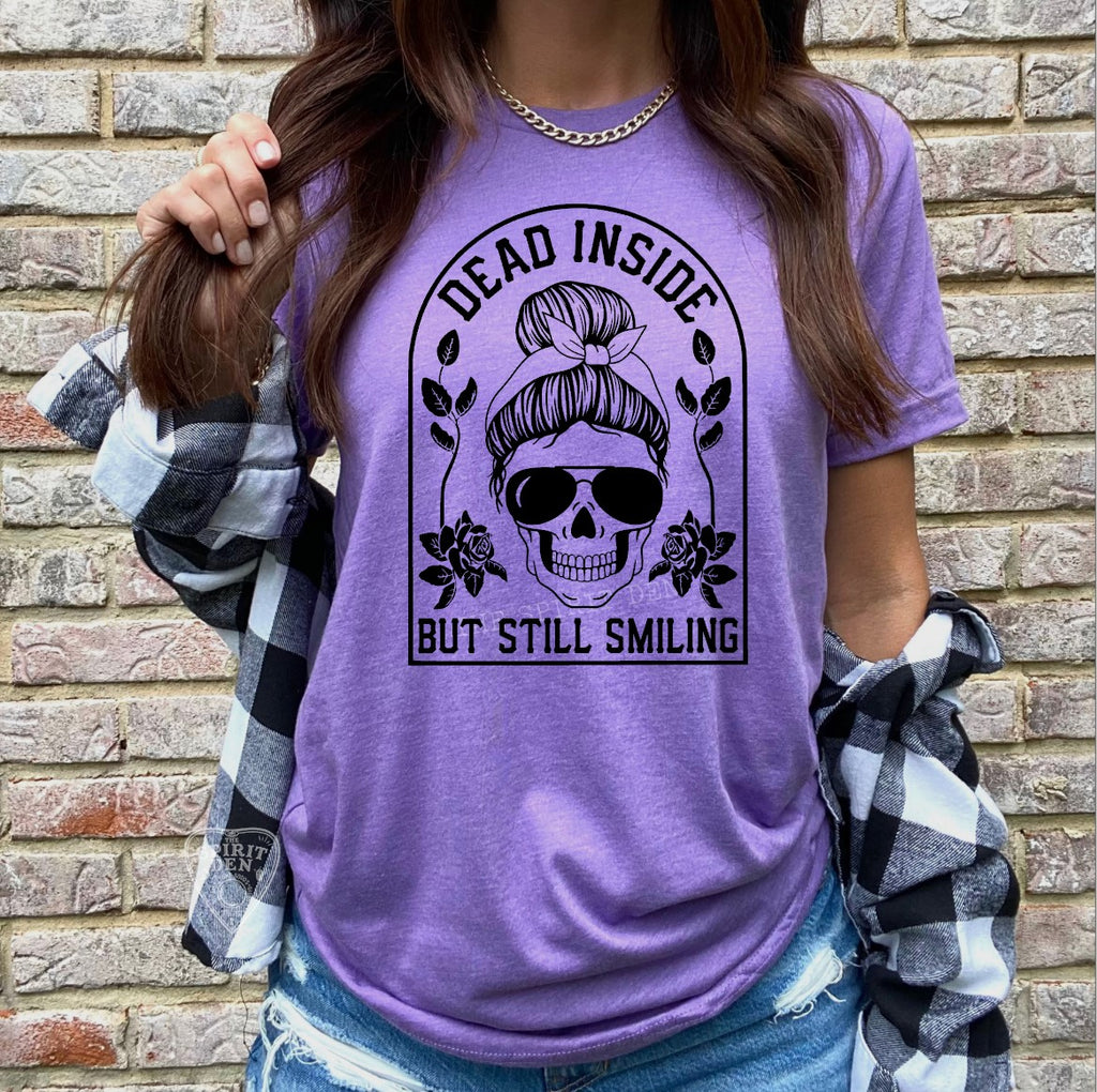 Dead Inside But Still Smiling Skull Bun Purple Unisex T-shirt