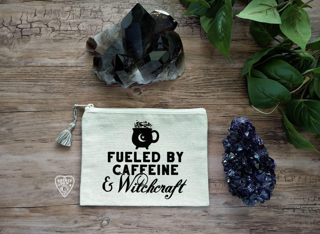 Fueled By Caffeine and Witchcraft Natural Canvas Zipper Bag - The Spirit Den