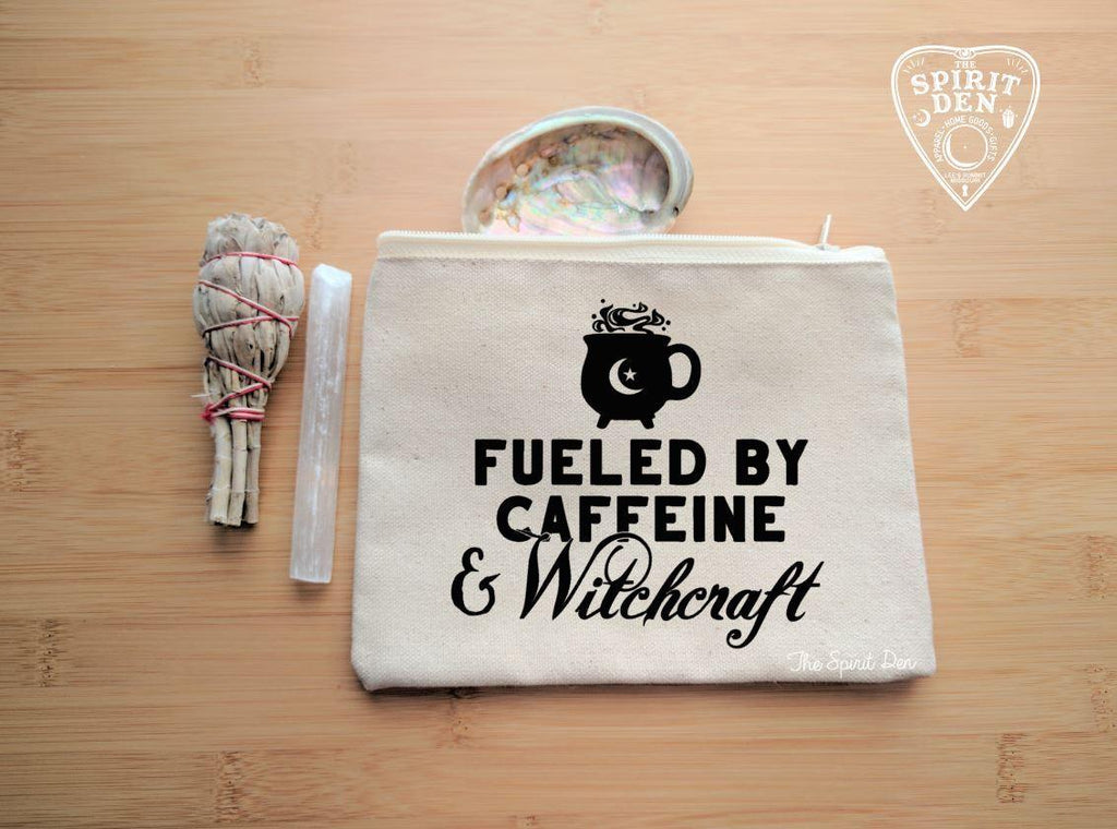 Fueled By Caffeine and Witchcraft Natural Canvas Zipper Bag - The Spirit Den
