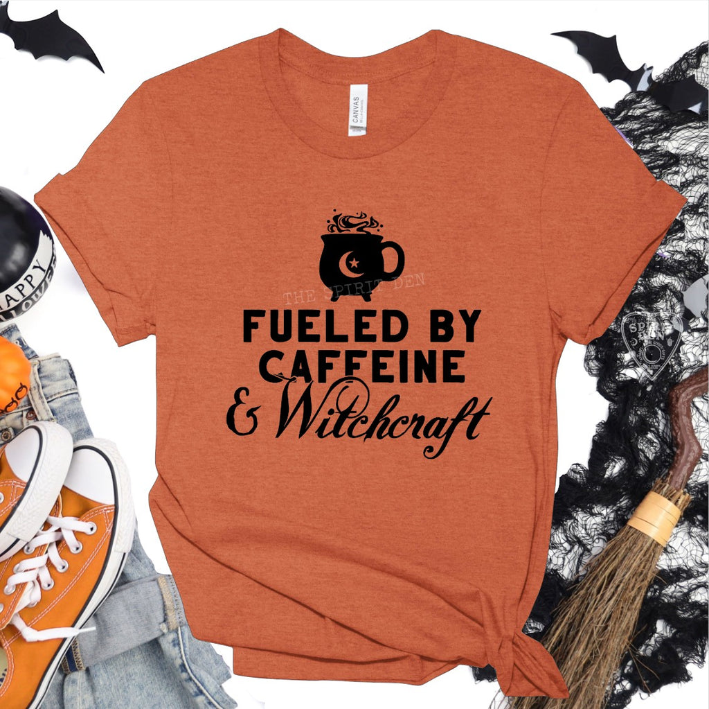 Fueled By Caffeine and Witchcraft Orange Unisex T-shirt