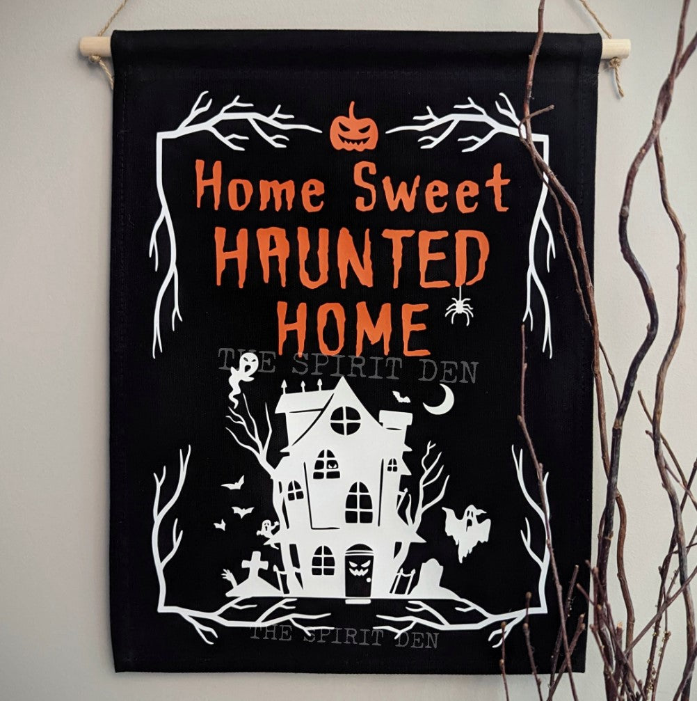 Home Sweet Haunted Home Black Canvas Wall Banner