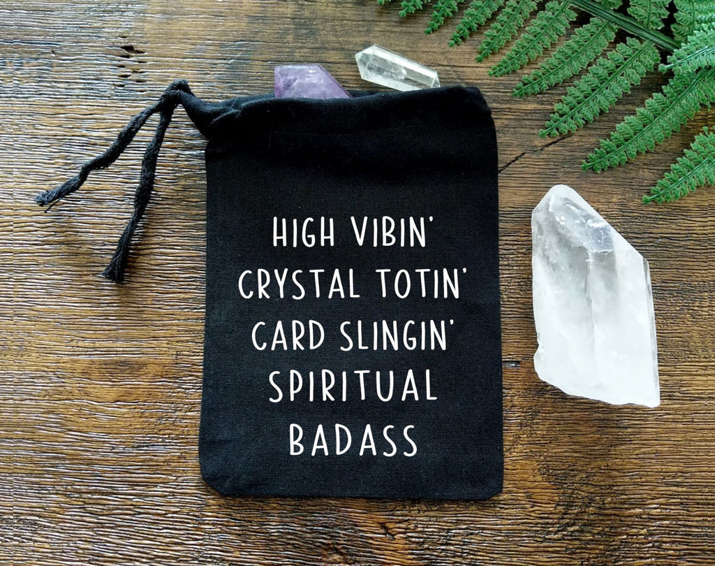 High Vibin Crystal Totin Card Slingin Spiritual Badass Black Single Drawstring Bag