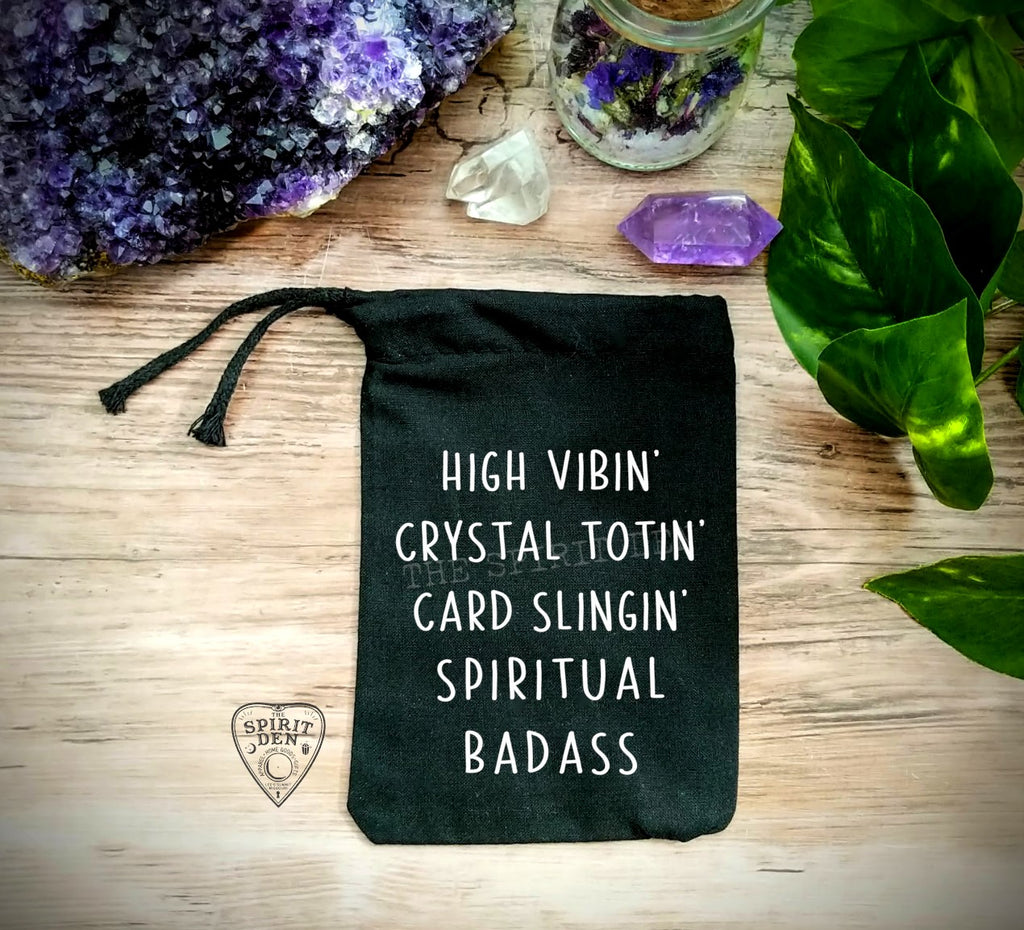 High Vibin Crystal Totin Card Slingin Spiritual Badass Black Single Drawstring Bag