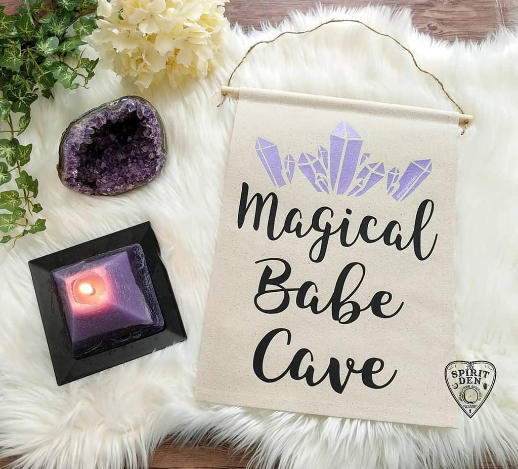 Magical Babe Cave Purple Crystals Canvas Wall Banner - The Spirit Den