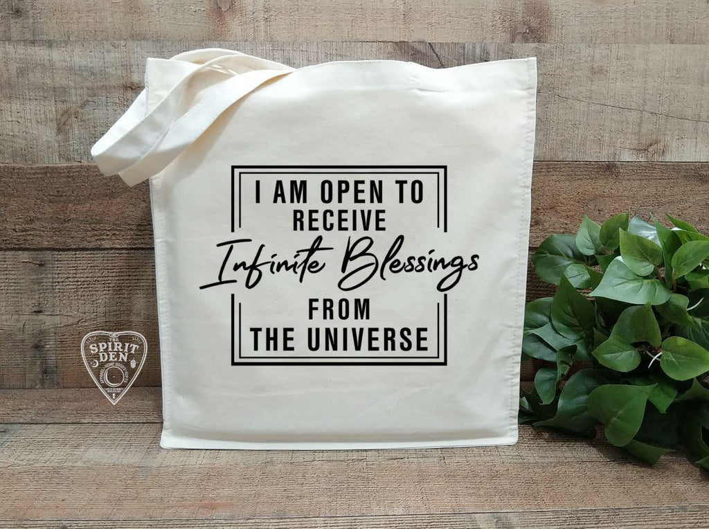 I Am Open To Receive Infinite Blessings From The Universe Cotton Canvas Market Bag - The Spirit Den