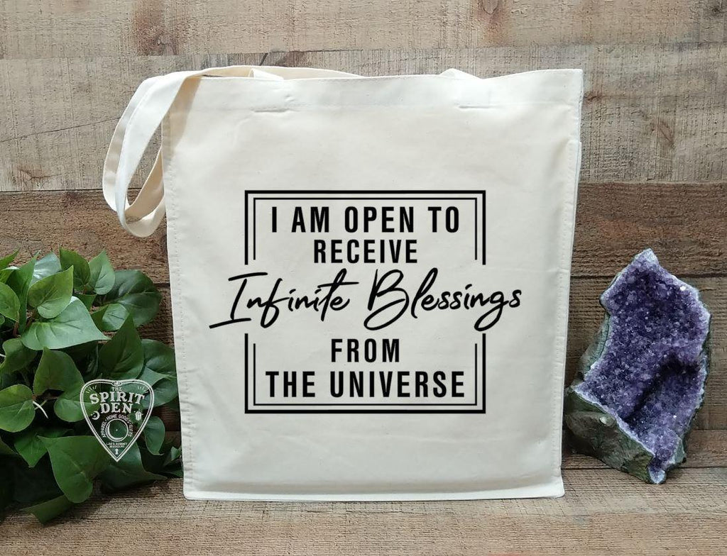 I Am Open To Receive Infinite Blessings From The Universe Cotton Canvas Market Bag - The Spirit Den