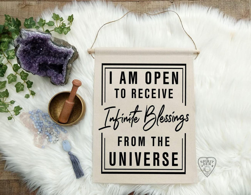 I Am Open To Receive Infinite Blessings From The Universe Cotton Canvas Wall Banner - The Spirit Den