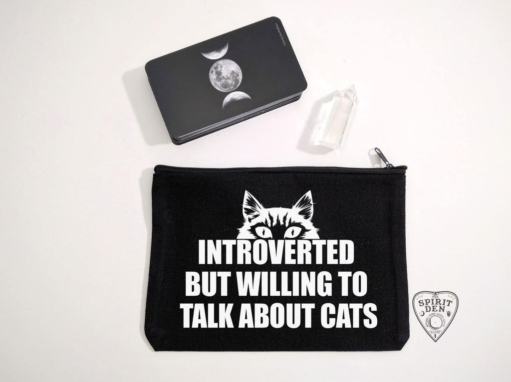Introverted But Willing To Talk About Cats Black Canvas Zipper Bag - The Spirit Den
