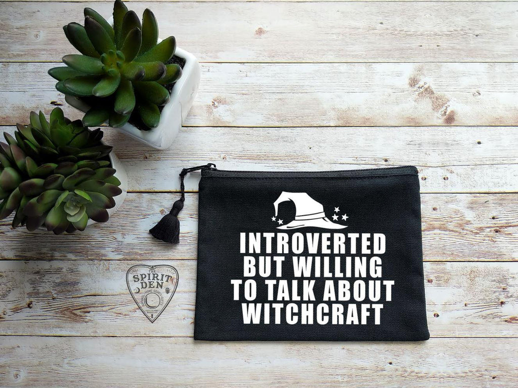 Introverted But Willing To Talk About Witchcraft  Black Canvas Zipper Bag - The Spirit Den