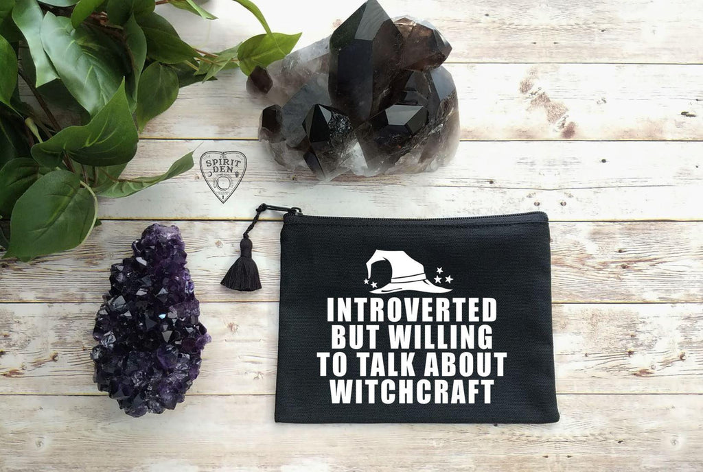 Introverted But Willing To Talk About Witchcraft  Black Canvas Zipper Bag - The Spirit Den