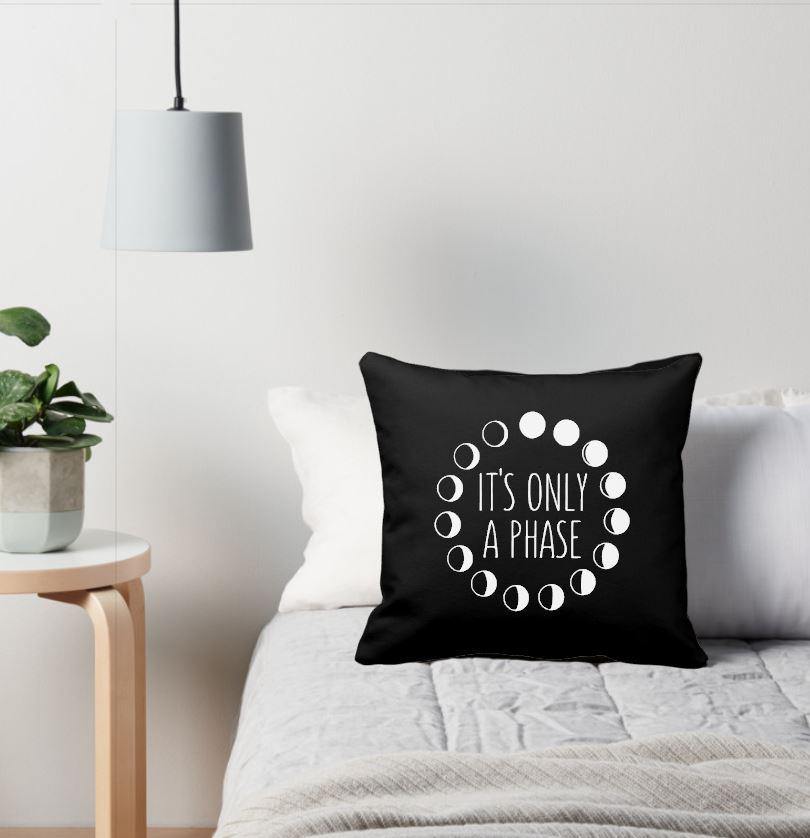 It's Only A Phase Moon Phases Black Pillow - The Spirit Den