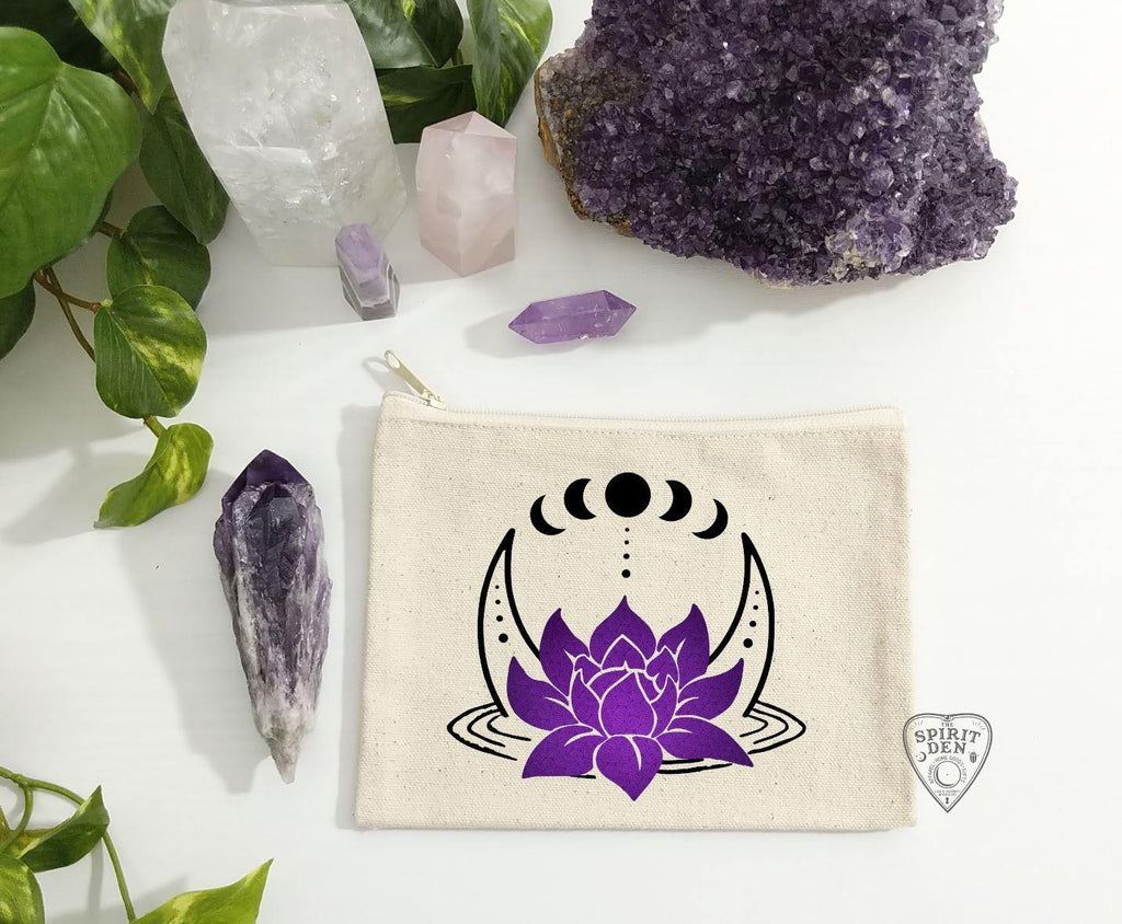 Lotus Moon Phases Canvas Zipper Bag - The Spirit Den