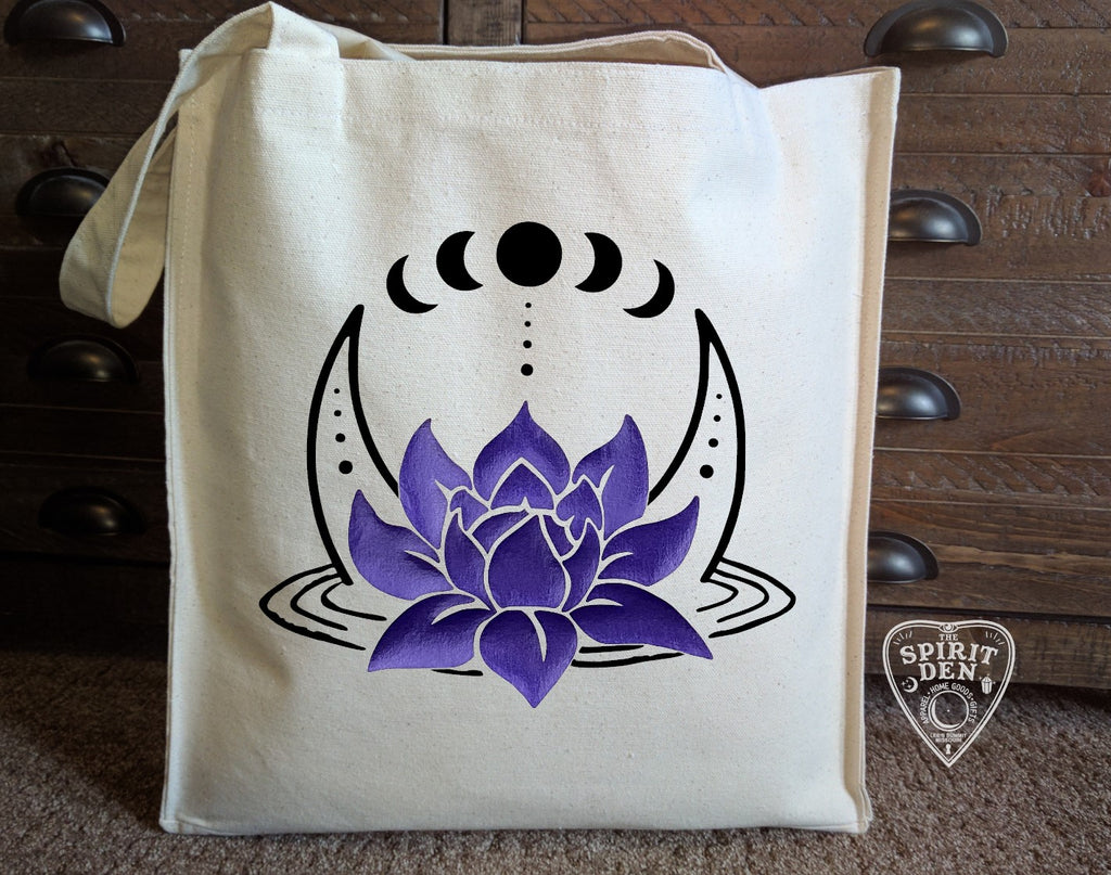 Lotus Moon Phases Canvas Market Tote Bag