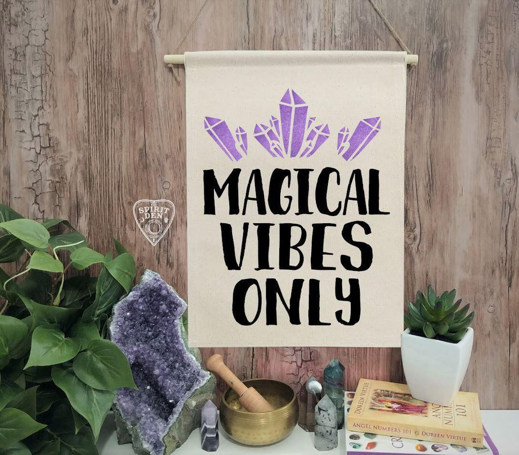 Magical Vibes Only Purple Crystals Canvas Wall Banner - The Spirit Den