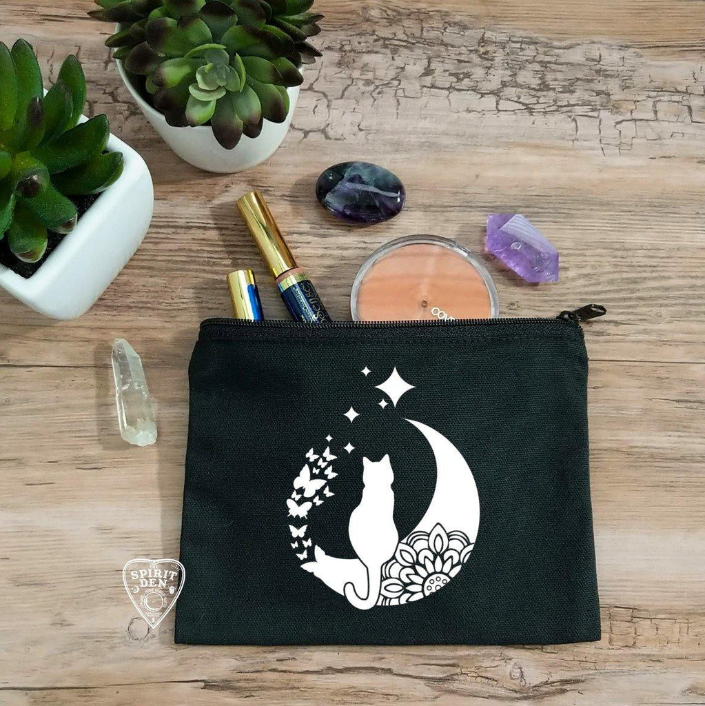 Moon Dreamin Kitty Black Canvas Zipper Bag - The Spirit Den