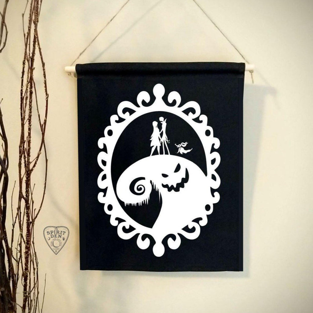 Nightmare Before Christmas Black Canvas Wall Banner - The Spirit Den