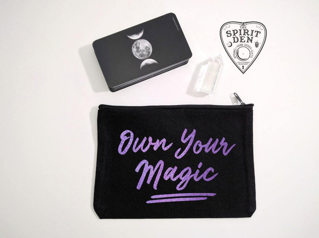 Own Your Magic (Purple) Black Canvas Zipper Bag - The Spirit Den