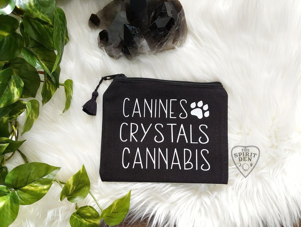 Canines Crystals Cannabis Black Canvas Zip Bag - The Spirit Den