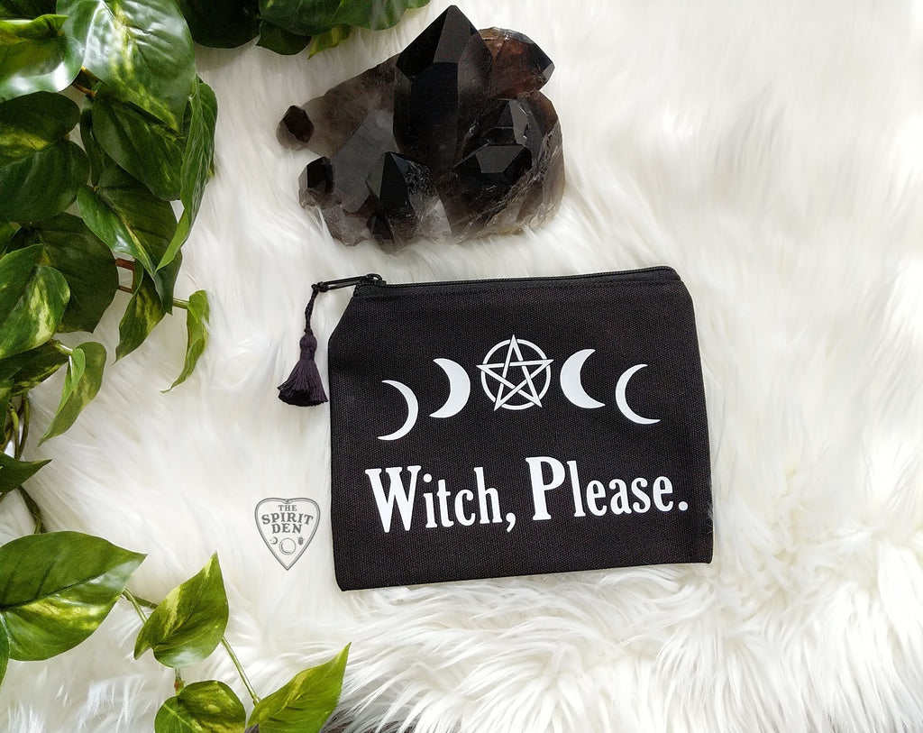 Witch Please Pentacle Moons Black Canvas Zipper Bag