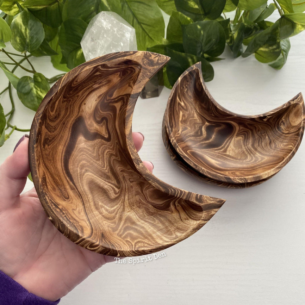 Wood Moon Bowl | Brown Marbled Finish - The Spirit Den