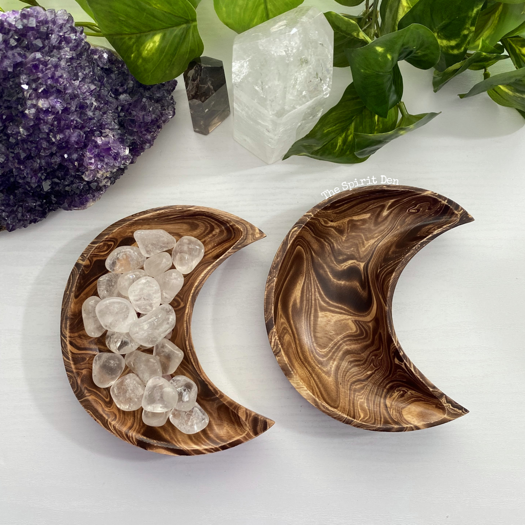 Wood Moon Bowl | Brown Marbled Finish - The Spirit Den