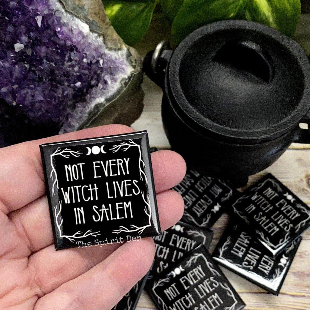 Not Every Witch Lives In Salem Black Square Pinback Button - The Spirit Den