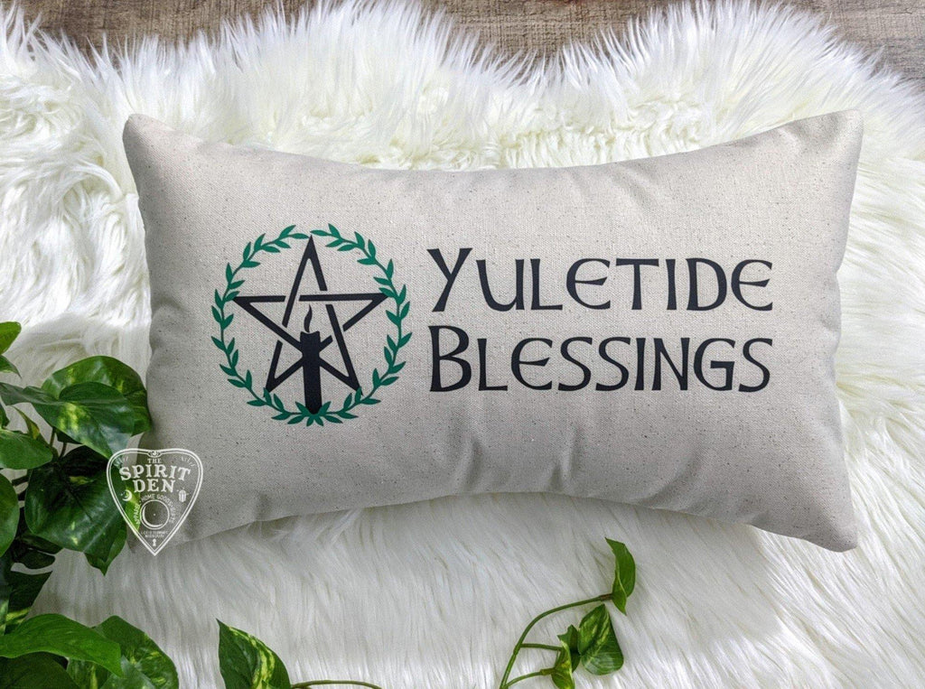 Yuletide Blessings Pentacle Cotton Canvas Lumbar Pillow - The Spirit Den
