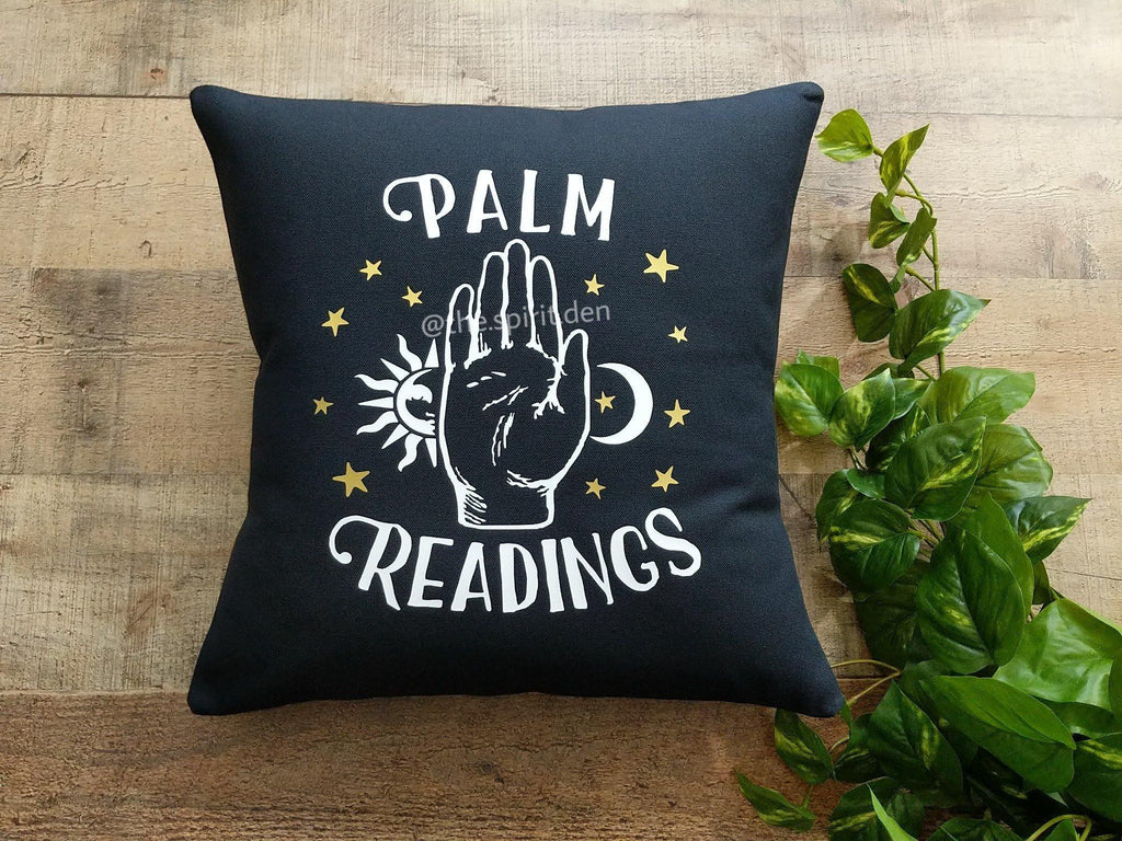 Palm Readings Gold and White Desgin Black Pillow - The Spirit Den