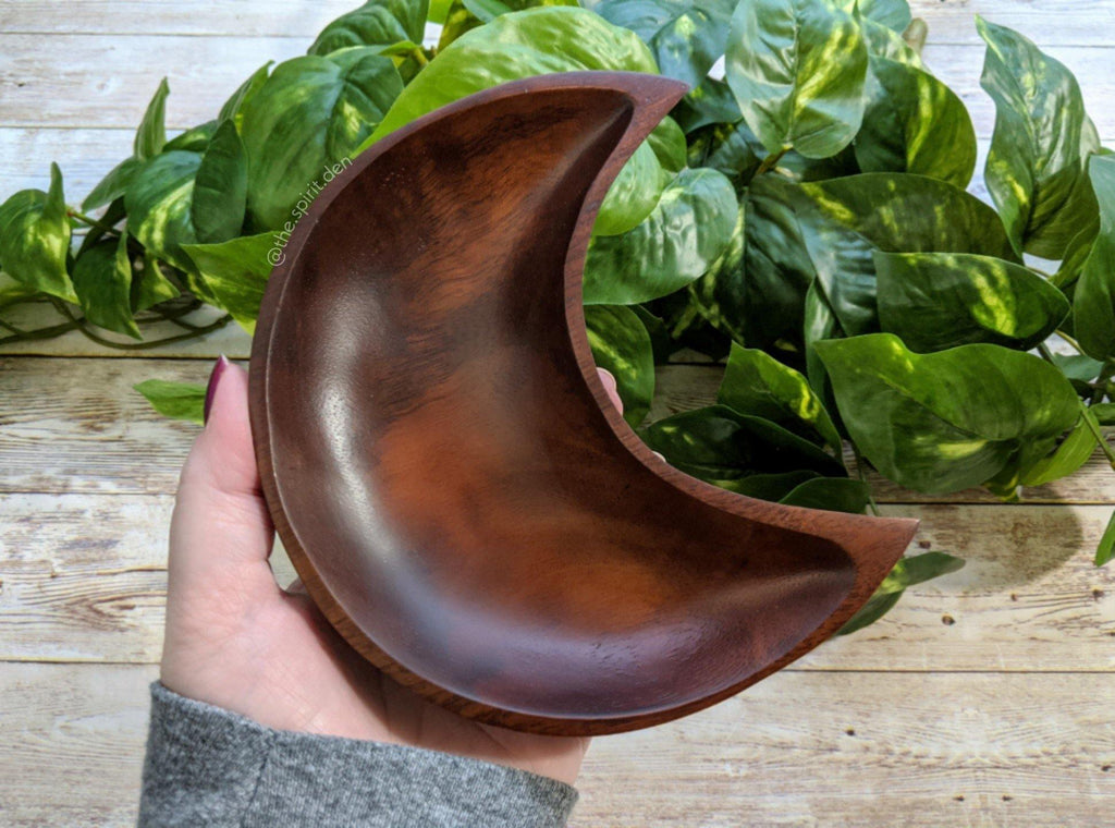 Wood Moon Bowl | Solid Brown Finish - The Spirit Den