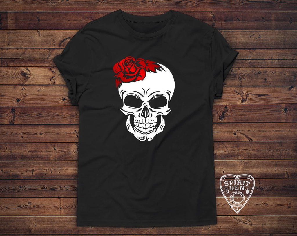 Red Rose Skull T-Shirt - The Spirit Den