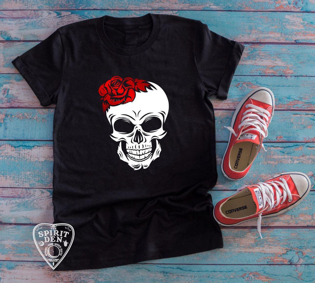Red Rose Skull T-Shirt - The Spirit Den