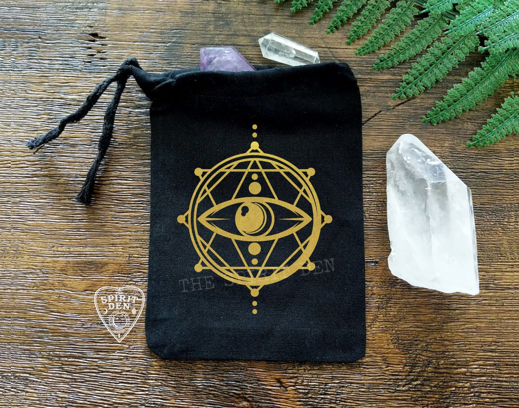 Sacred Geo Eye Black Single Drawstring Bag
